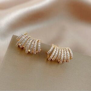 Gold Crystal Curved Earrings